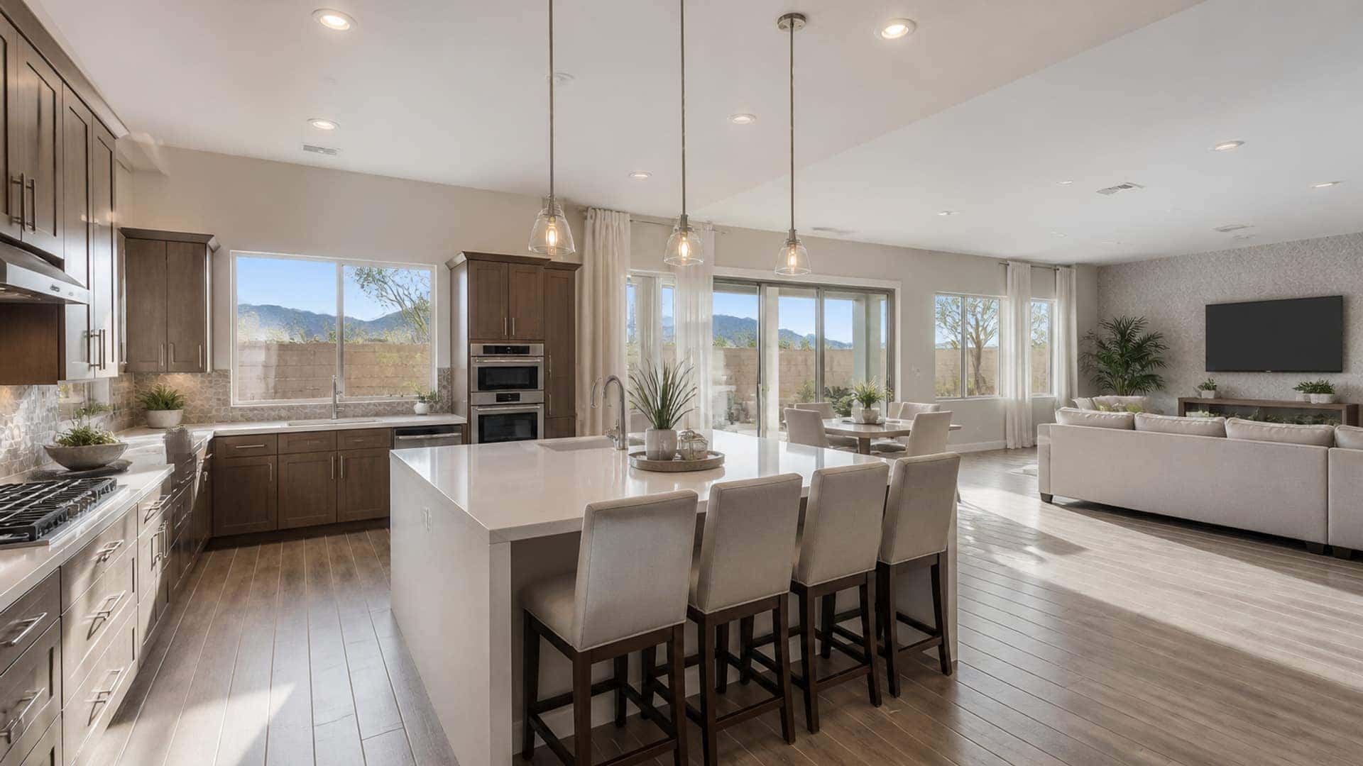 Open-concept kitchen prepared for a downsizing listing