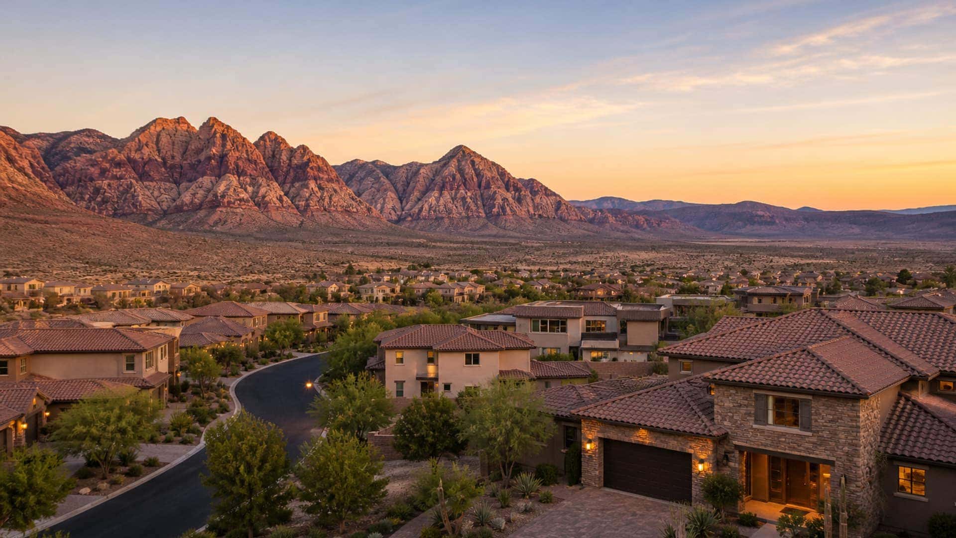 Las Vegas Valley neighborhood with Red Rock backdrop